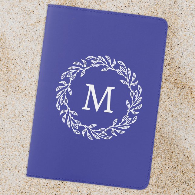 Personalized Monogram Initial Botanical Leaf Passport Holder (Modern monogram initial personalized botanical leaf wreath classical passport holder cover)