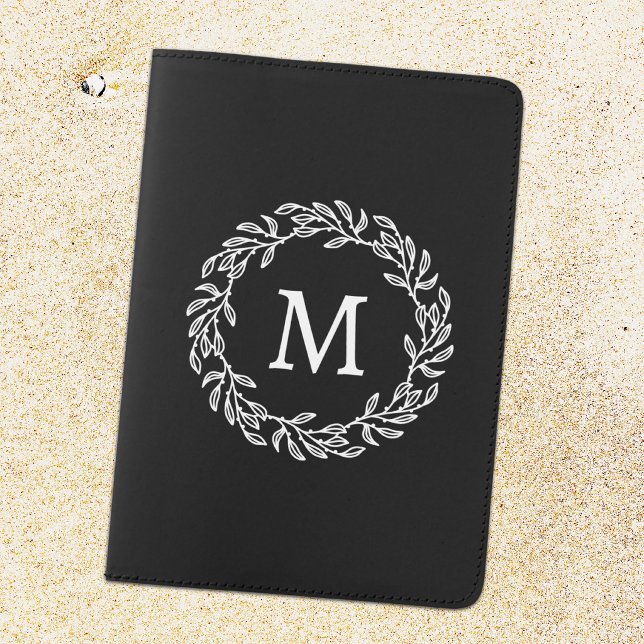 Personalized Monogram Initial Botanical Leaf Passport Holder (Modern monogram initial personalized botanical leaf wreath classical passport holder cover)