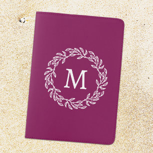 Personalized Monogram Initial Botanical Leaf Pink Passport Holder