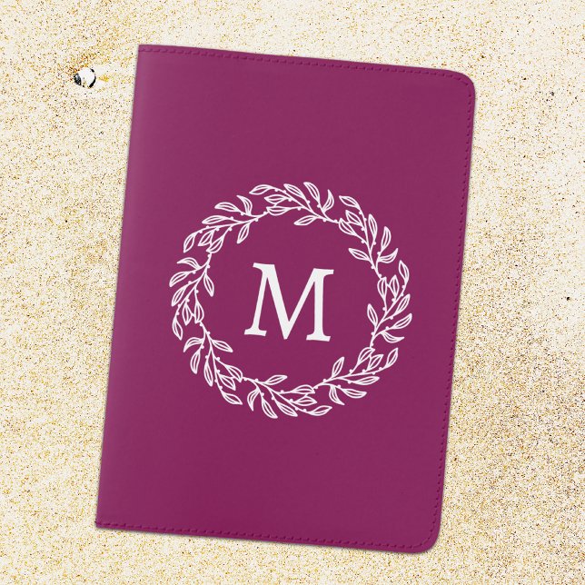 Personalized Monogram Initial Botanical Leaf Pink Passport Holder (Modern monogram initial personalized botanical leaf wreath classical passport holder cover)