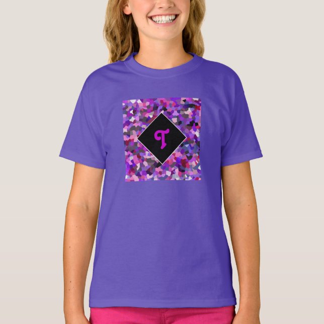 Personalized Monogram Initial Confetti Purple T-Shirt (Front)