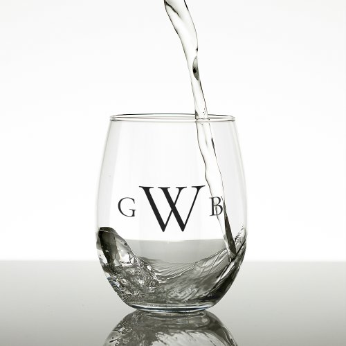 Personalized Monogram Initial Custom Classic Stemless Wine Glass