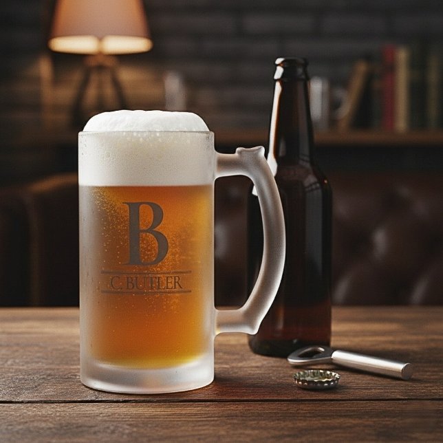 Personalized Monogram Initial Custom Frosted Glass Beer Mug (Personalized Monogram Initial Custom Frosted Glass Beer Mug)
