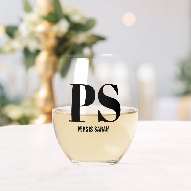 Personalized Monogram Initial Custom Name Stemless Wine Glass (Insitu (Wedding))