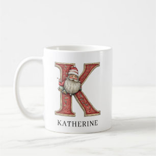 Personalized Monogram Initial K Christmas Santa Coffee Mug