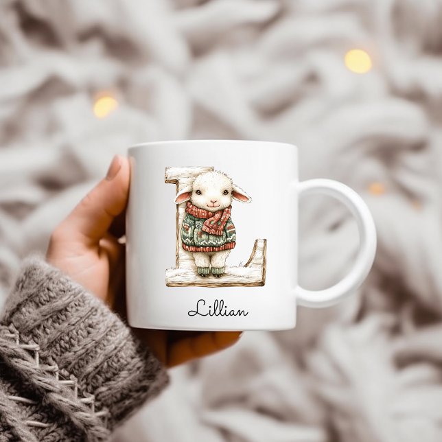 Personalized Monogram Initial L Christmas Lamb Coffee Mug (Personalized Monogram Initial L Christmas Lamb Coffee Mug)
