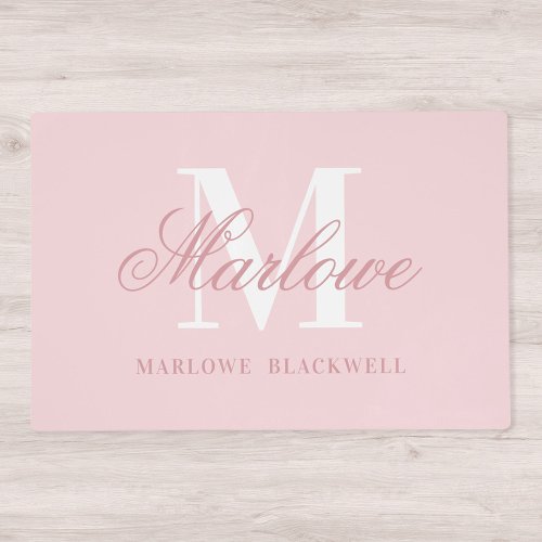 Personalized Monogram Initial Letter Blush Pink Placemat