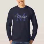 Personalized Monogram Initial Letter Name Men's T-Shirt<br><div class="desc">Personalized Monogram Initial Letter Name Mens Long Sleeve Template Elegant Trendy Navy Blue Basic Long Sleeve T-Shirt.</div>