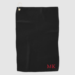 Personalized Monogram Initial Modern Black Red Golf Towel