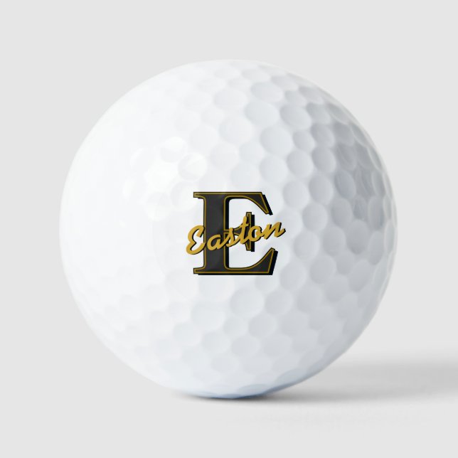Personalized Monogram Initial Name Black and Gold Golf Balls (Front)