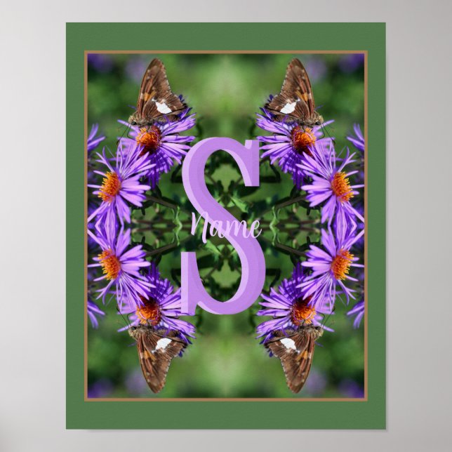 Personalized Monogram Initial Name Butterfly Art Poster (Front)