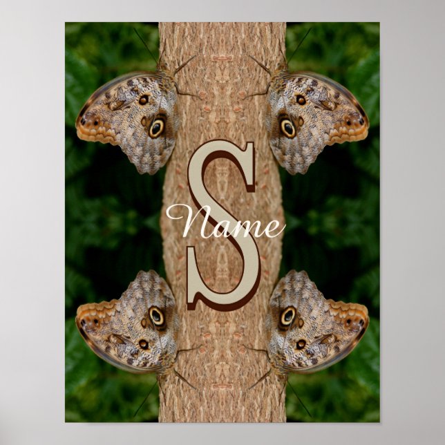 Personalized Monogram Initial Name Butterfly Art Poster (Front)