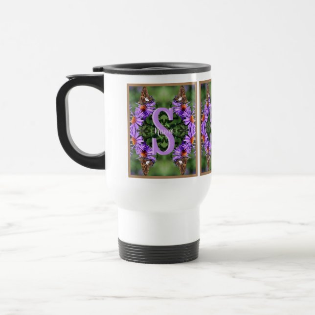 Personalized Monogram Initial Name Butterfly Art Travel Mug (Left)