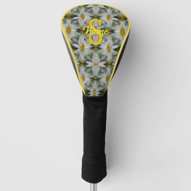 Personalized Monogram Initial Name Daisy Art Golf Head Cover (Front)