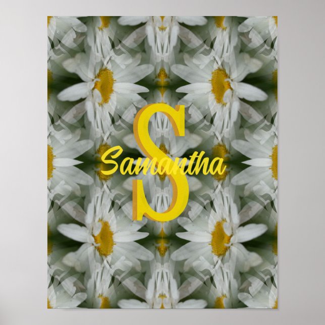 Personalized Monogram Initial Name Daisy Art Poster (Front)