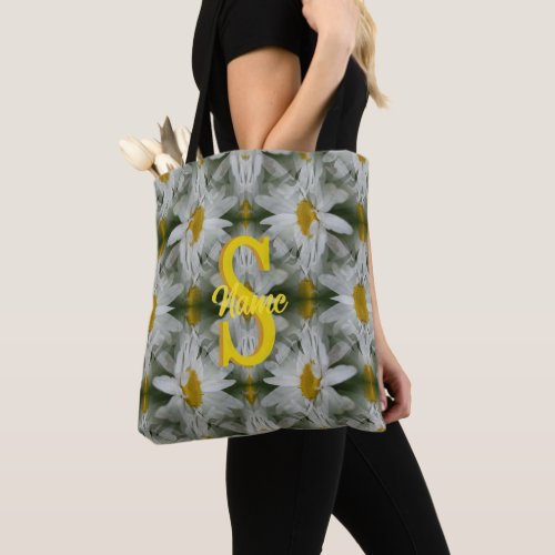 Personalized Monogram Initial Name Daisy Art Tote Bag
