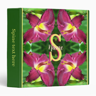 Personalized Monogram Initial Name Daylily Art 3 Ring Binder