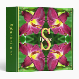 Personalized Monogram Initial Name Daylily Art 3 Ring Binder