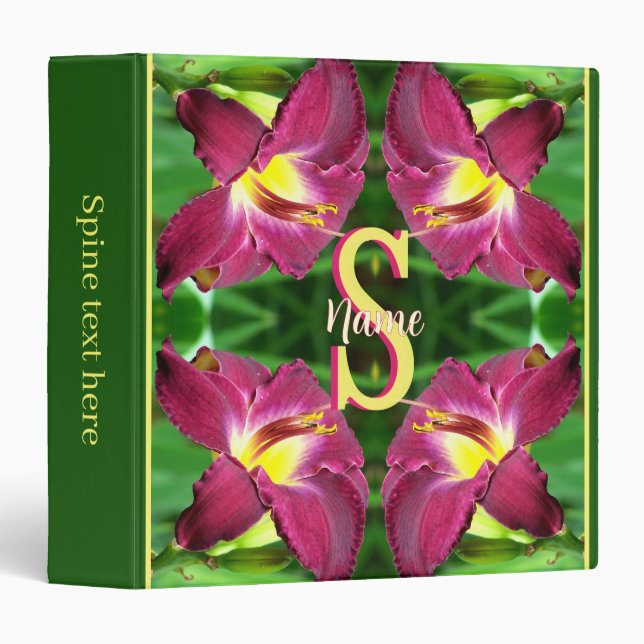 Personalized Monogram Initial Name Daylily Art 3 Ring Binder (Front/Spine)
