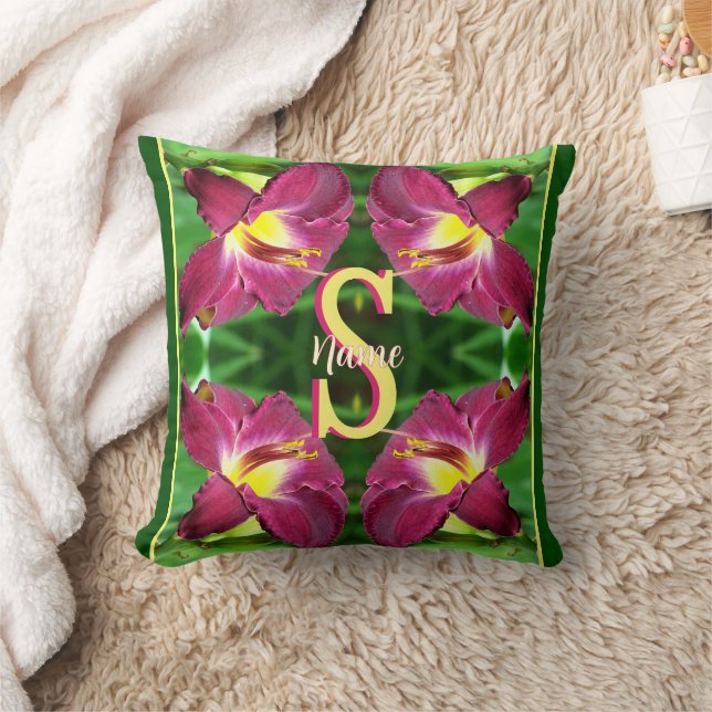 Personalized Monogram Initial Name Daylily Art Throw Pillow (Blanket)