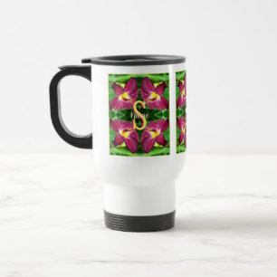 Personalized Monogram Initial Name Daylily Art Travel Mug