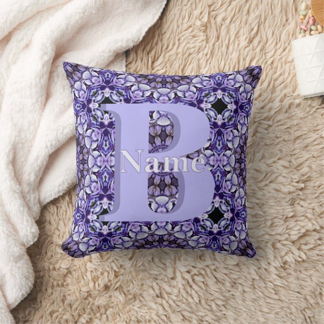 Personalized Monogram Initial Name Floral Art Throw Pillow (Blanket)