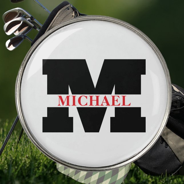Personalized Monogram Initial Name  Golf Ball Marker (Personalized Black and Red Monogram Initial Name Golf Ball Marker made for your favorite golfer.)