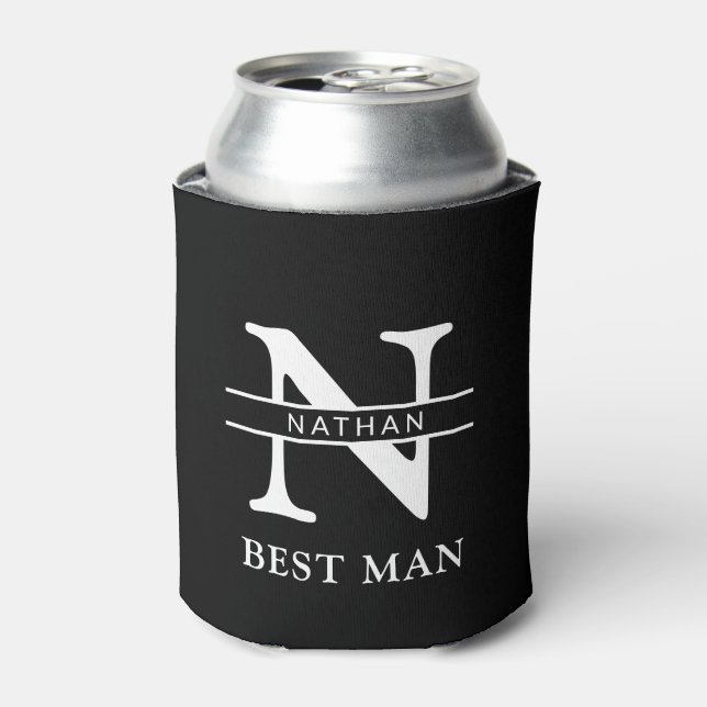 personalized monogram initial & name Groomsman Can Cooler (Can Front)