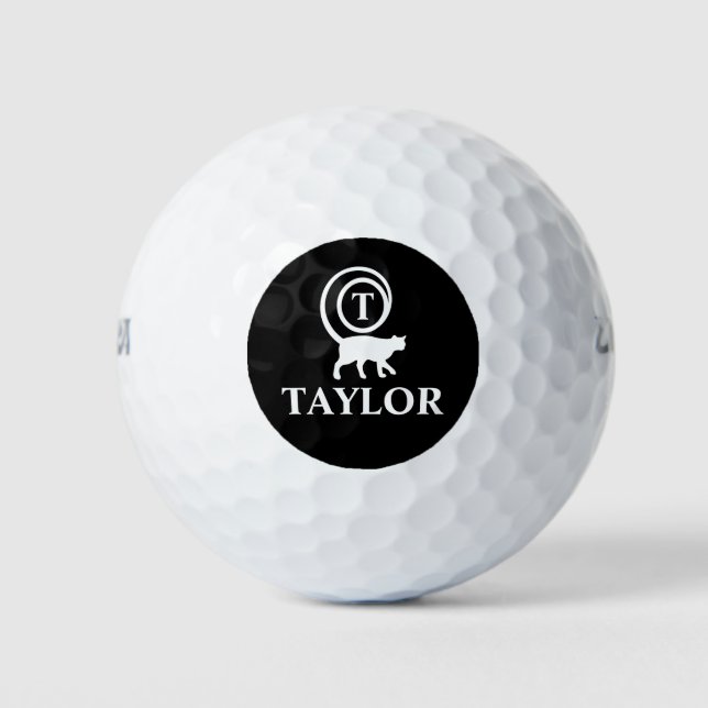 Personalized Monogram Initial Name Kitty Cat Lover Golf Balls (Front)