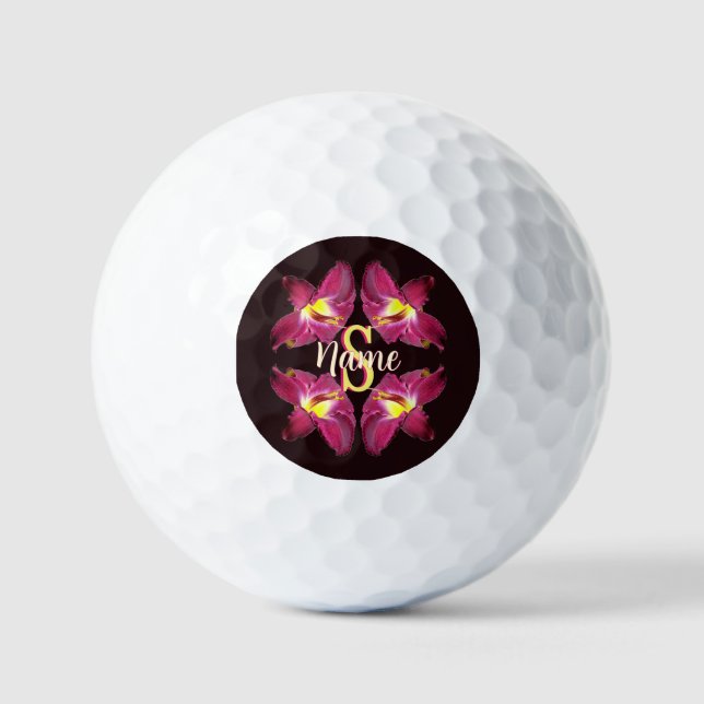 Personalized Monogram Initial Name Lily Art Golf Balls (Front)