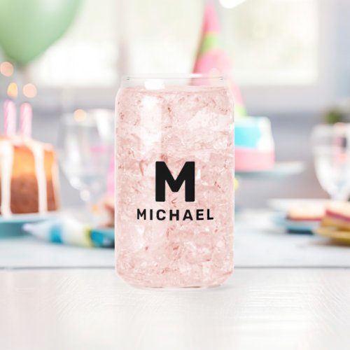 Personalized Monogram Initial  Name Modern Can Glass
