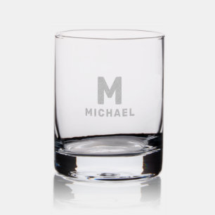 Personalized Monogram Initial & Name Modern Rocks Glass