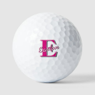 Personalized Monogram Initial Name Pink and Gray Golf Balls
