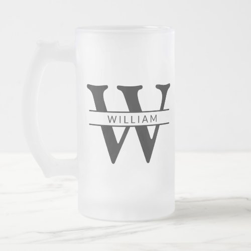 personalized monogram initial  name simple frosted glass beer mug