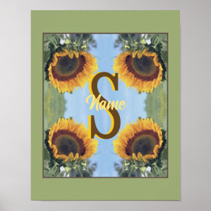 Personalized Monogram Initial Name Sunflower Art Poster