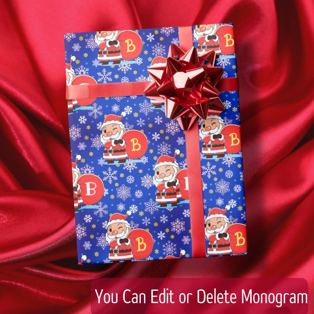 Personalized Monogram Initial on Santa Claus Bag Wrapping Paper (Creator Uploaded)