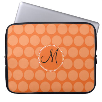 Personalized Monogram Initial Orange Polka Dots Laptop Sleeve