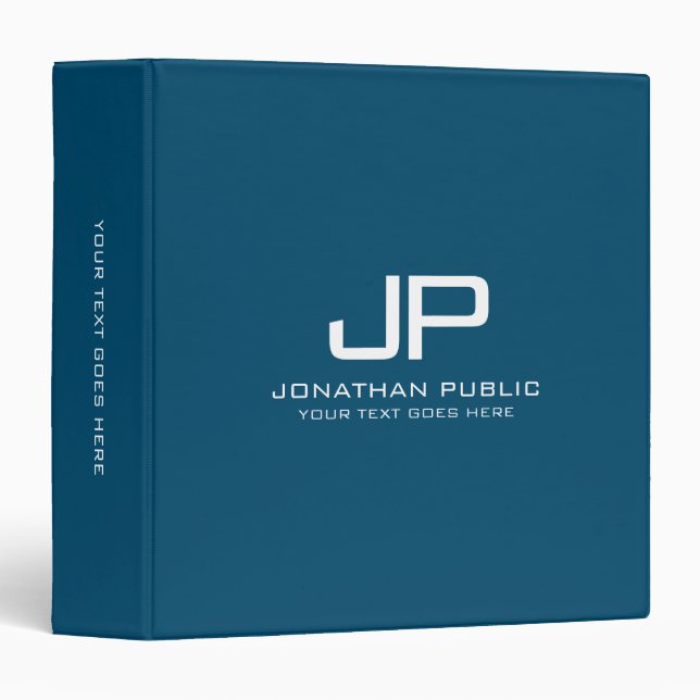 Personalized Monogram Initial Trendy Ocean Blue 3 Ring Binder (Front/Spine)