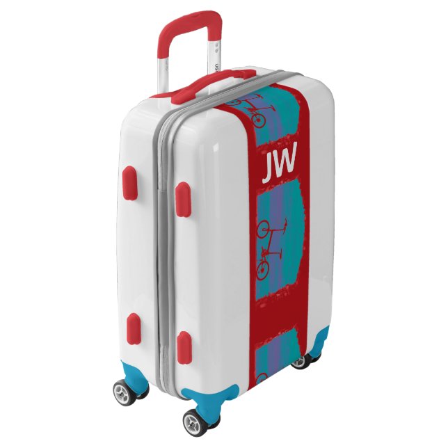 Personalized Monogram Initials Bicycle Red Trim Luggage (Rotated Left)