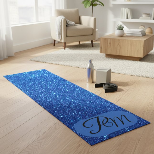 Personalized Monogram Initials Blue Glitter Yoga Mat (Creator Uploaded)