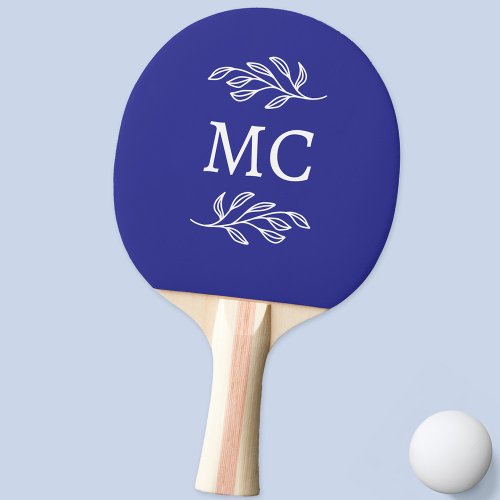 Personalized Monogram Initials Botanical Leaf Blue Ping Pong Paddle