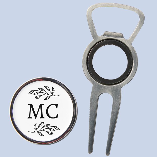 Personalized Monogram Initials Botanical Leaf Divot Tool (Personalized monogram initial botanical leaf art minimalist golf bottle opener marker divot tool)