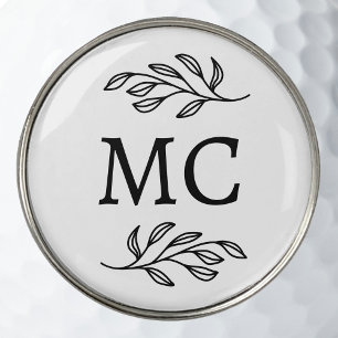 Personalized Monogram Initials Botanical Leaf Golf Ball Marker