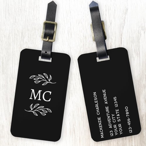 Personalized Monogram Initials Botanical Leaf Luggage Tag
