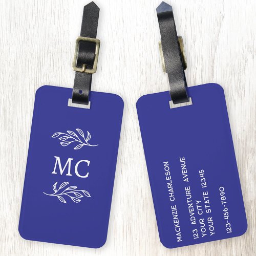 Personalized Monogram Initials Botanical Leaf Luggage Tag