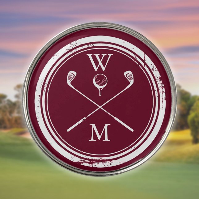 Personalized Monogram Initials Burgundy Golf Ball Marker (Personalized Monogram Initials Burgundy Golf Ball Marker)