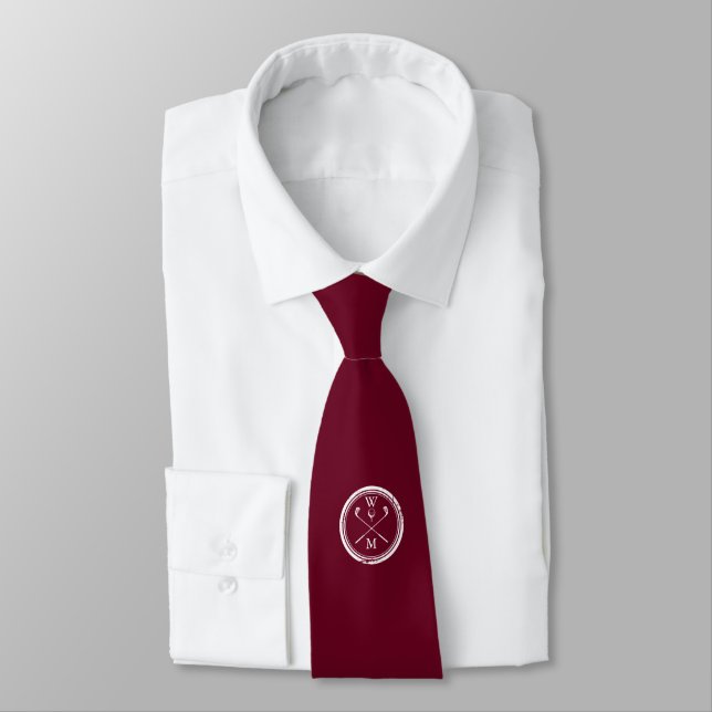 Personalized Monogram Initials Burgundy Red Golf Neck Tie (Tied)