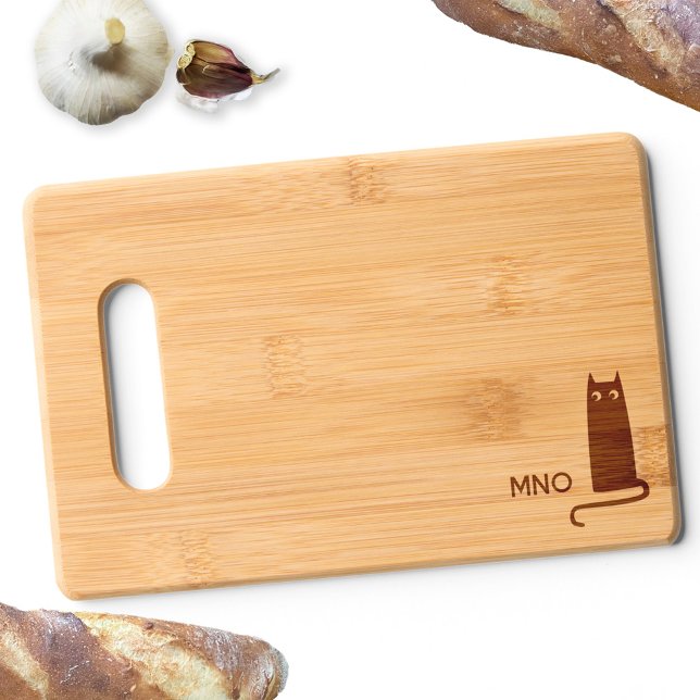 Personalized Monogram Initials Cat Engraved Cutting Board (Monogram iniitals personalized cat themed bamboo cutting board)