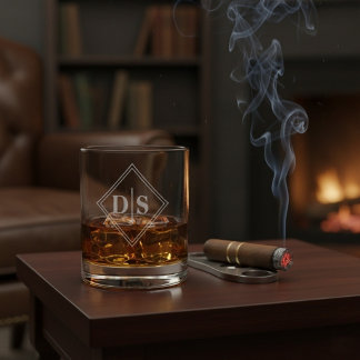 Personalized Monogram Initials Etched Whiskey Rocks Glass