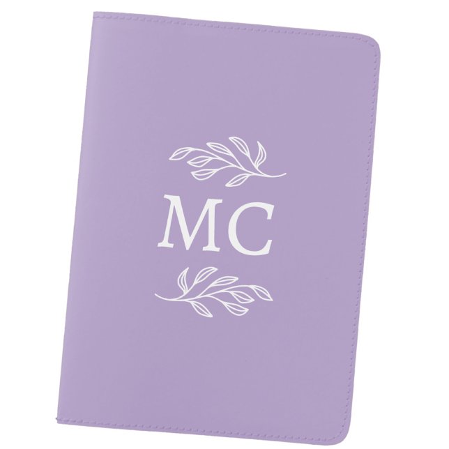 Personalized Monogram Initials Leaf Lilac Passport Holder (Modern monogram initials personalized botanical leaf line art classic passport holder cover lilac)